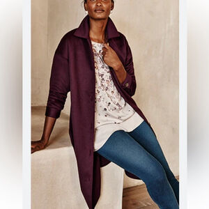 J.Jill Pure Jill Burgundy Lustrous Longline Long Sleeve Cozy Shacket Size Medium